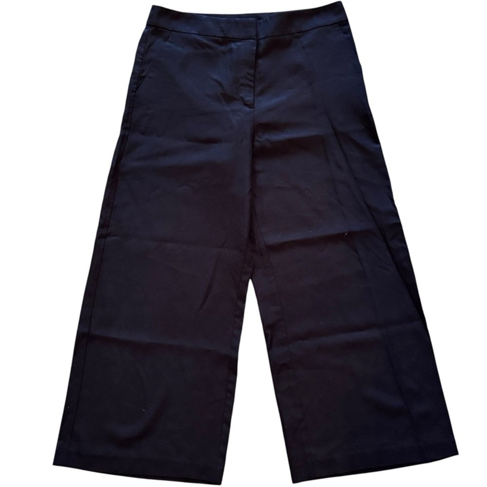 LOFT Size 8 Black High Waist Wide Leg Lyocell-Linen Blend Ankle/Cropped Pants - Picture 3 of 8